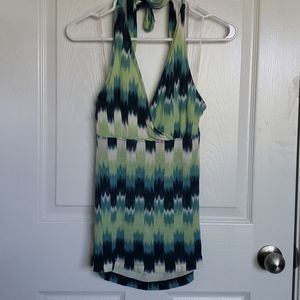 Green and blue striped halter top